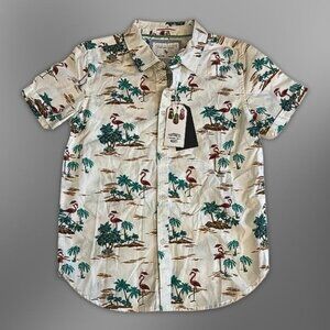 Cactus Boys Shirt Tropical Flamingo Print 100% Cotton Fabric White Kids 9/10 NWT